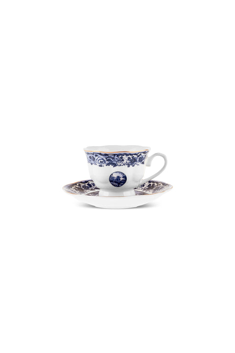Karaca Old Town 12-teiliges Bone China Espresso-/Türkische Kaffeetassen-Set für 6 Personen, 80 ml, Blau