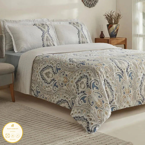 Karaca Lemy Doppel Bettwäscheset 100% Baumwoll-Satin Blau 200x220 Cm