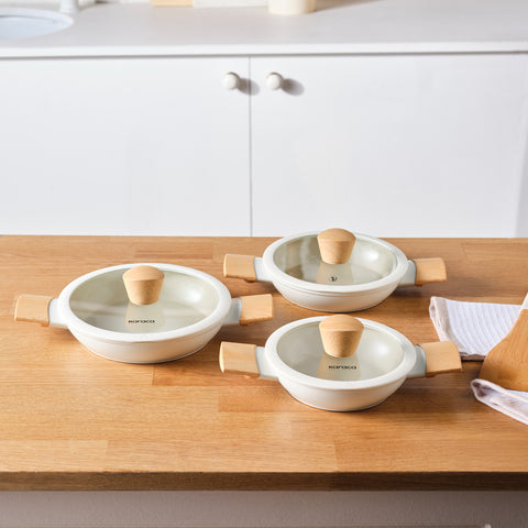 Karaca Swiss Crystal Almond, 6 Piece Shallow Casserole Set, Induction
