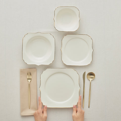 KARACA Stream Bone Vintage 24-Piece Dinner Set for 6 People, Gold