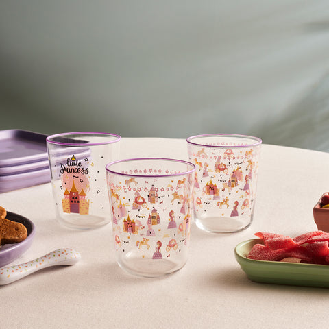 Karaca Kids 3-Piece Glass Tumbler Set For Girls, Pink