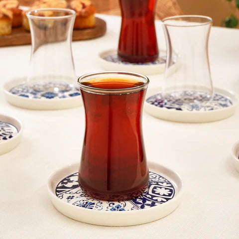 Karaca Portela 12-teiliges Türkisches Teeset aus Bone China für 6 Personen, 170 ml, Mehrfarbig