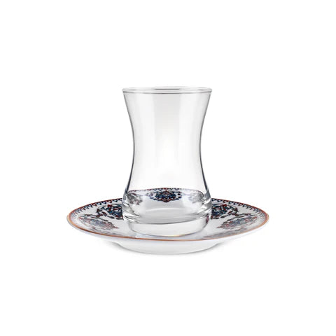 Karaca Nakkas 12-teiliges Türkisches Teeset aus Bone China für 6 Personen, 130 ml, Rot