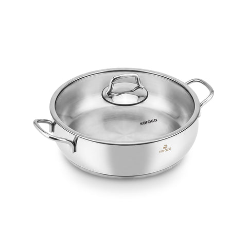 Karaca Emirgan Edelstahl-Schmortopf mit Deckel, 30 cm, Silber