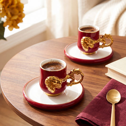 Karaca x Galatasaray Lizenziertes 2-teiliges Kaffeetassen-Set, 90ML
