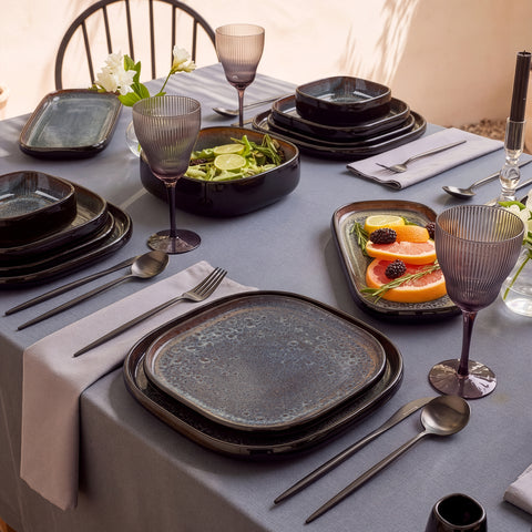 Karaca Earth Collection Galactic Shiny Black 55-teiliges Tafelservice für 12 Personen