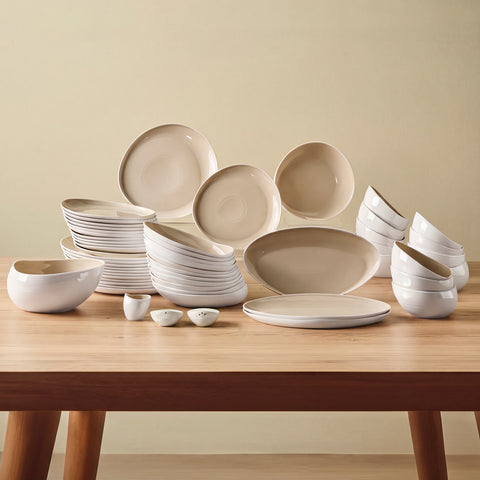 Karaca Earth Collection Rise 55-teiliges 12-Personen-Tafelservice Plus Creme