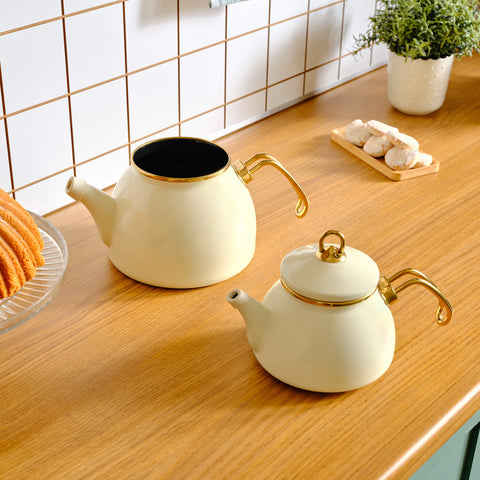 Karaca Retro Emaille-Creme-Teekanne