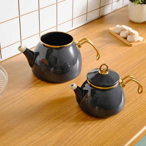 Karaca Retro Emaille Teekannen- Set, Anthrazit