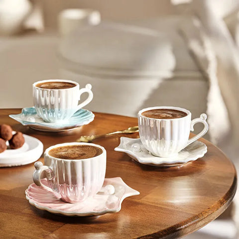 Karaca Auster Porzellan Kaffee Tassen Set Für 2 Personen Weiß 90 Ml