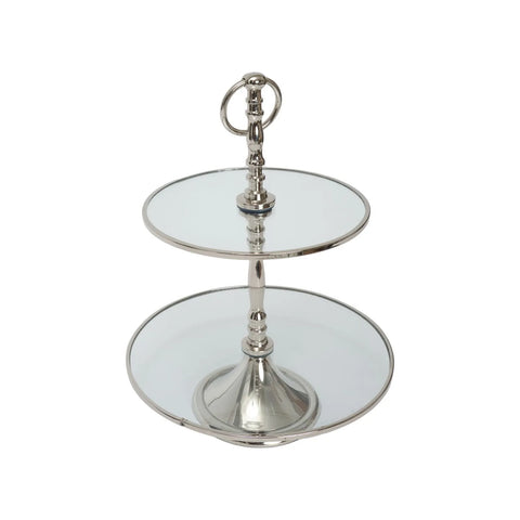 Karaca Home Line Dekorativer 2-stöckiger silberner Tortenständer 25 cm