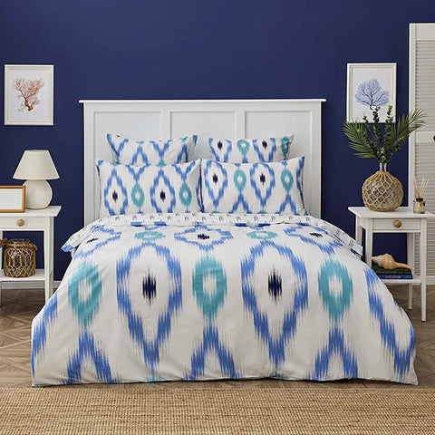 Nautica Home Ikat Bettbezug-Set aus 100 % Baumwolle, 135 × 200 cm, Weiß-Blau