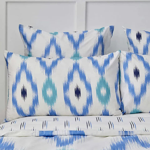 Nautica Home Ikat Bettbezug-Set aus 100 % Baumwolle, 155 × 220 cm, Weiß-Blau