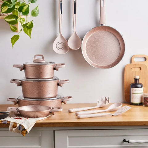 Karaca Biogranit Induktion 13 Teile Rose Gold Kochtopfset 
