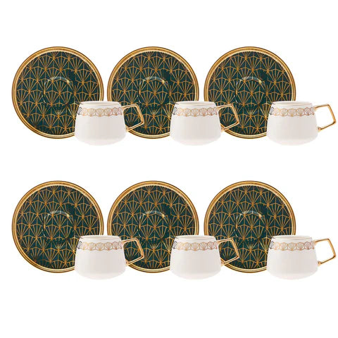 Karaca Verde 12-teiliges Porzellan Espresso Türkischer Kaffeetassen-Set für 6 Personen, 100 ml, Mehrfarbig