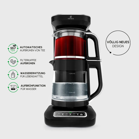 ​Karaca Çaysever Robotea Pro 4 in 1 Sprechende Automatische Glas-Teemaschine, Wasserkocher und Filterkaffeemaschine, Schwarz Chrom, 2500W