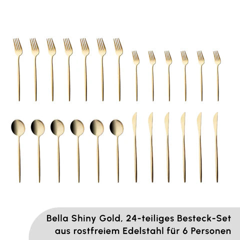 Karaca Bella Shiny Gold V2 Besteck Set für 6 Personen, 24 Teilig