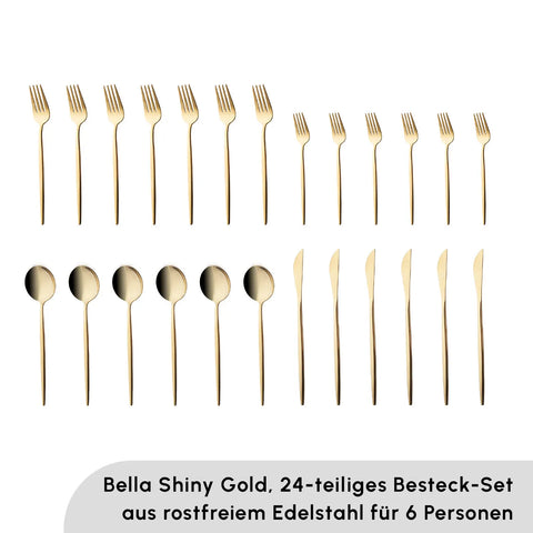 Karaca Bella Shiny Gold Besteck Set für 6 Personen, 24 Teilig
