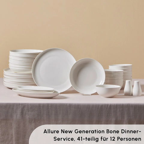 Karaca Allure für 12 Personen Geschirrset, 41 Teilig, New Generation Bone, Weiß