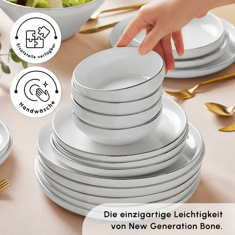 Karaca Stream Bone New Saturn 53-Piece Dinner Set for 12 People – Platinum