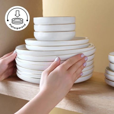 Karaca Stream Bone New Saturn 53-Piece Dinner Set for 12 People – Gold