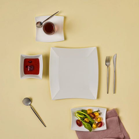 Karaca New Perfect White für 6 Personen Quadrat Frühstücksset und Servierschalen, 26 Teilig