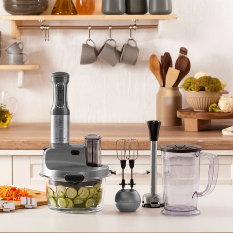 Karaca Mastermaid Küchenroboter aus Stahlglas, Langer Mixer, 2500 W, Galaxy Grey