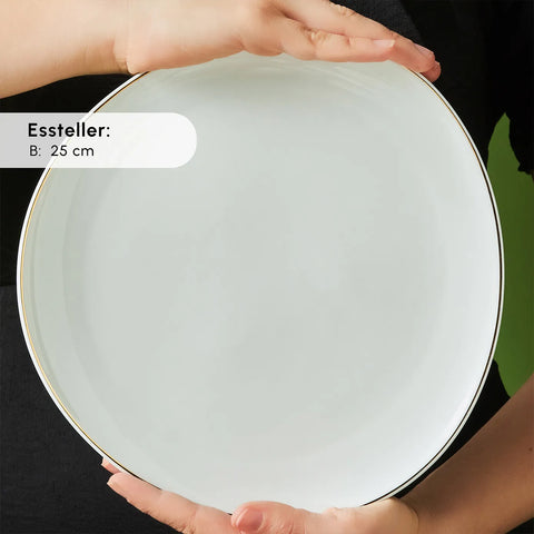 Karaca Streamline Middle Frühstücksset und Servierschalen, 34 Teilig, Porzellan, Gold