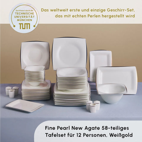 Karaca Fine Pearl New Agate 58-Teiliges 12-Personen Geschirrset Gold