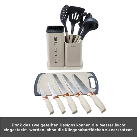 Karaca Gusto 12-teiliges Messer-/Schneidebrett-Set in Creme
