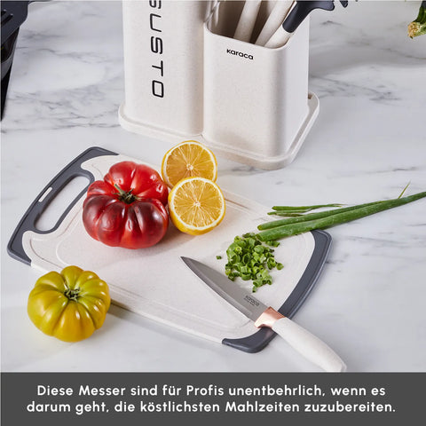 Karaca Gusto 12-teiliges Messer-/Schneidebrett-Set in Creme