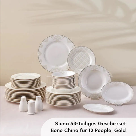 Karaca Siena 12 Personen Geschirrset, 53 Teilig, New Generation Bone