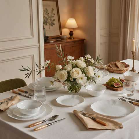 Karaca White Flower Opal Glas Tafelservice 18-teilig für 6 Personen