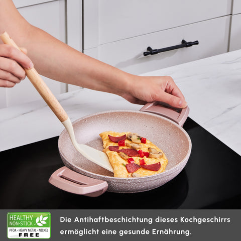 Karaca Biogranite Induktion Flache Bratpfanne Set 3 Teile Rose Gold