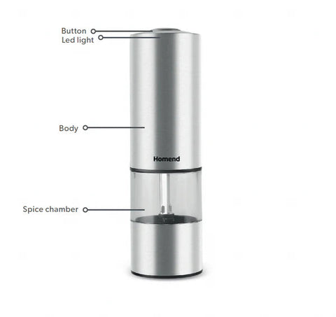 Homend Grindgo 6004UK Wiederaufladbare Gewürzmühle, Inox