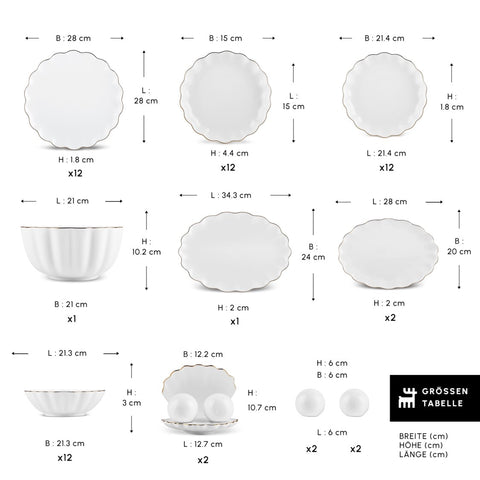 Karaca Fine Pearl Extra Shell 58 Piece 12 Person Dinner Set Gold