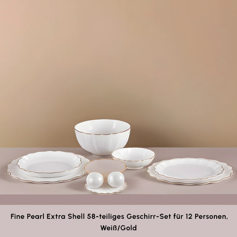 Karaca Fine Pearl Extra Shell 58 Piece 12 Person Dinner Set Gold
