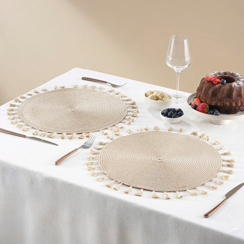 Karaca Home Lionel Platzset mit Fransen, 2-teilig, Natur