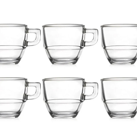 RCR Caffè 6-teiliges Glas-Espressotassen-Set für 6 Personen, 80 ml, Transparent